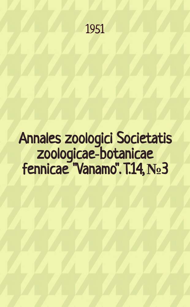 Annales zoologici Societatis zoologicae-botanicae fennicae "Vanamo". T.14, №3 : Zur Zytologie einiger Scarabaeiden (Copeoptera)