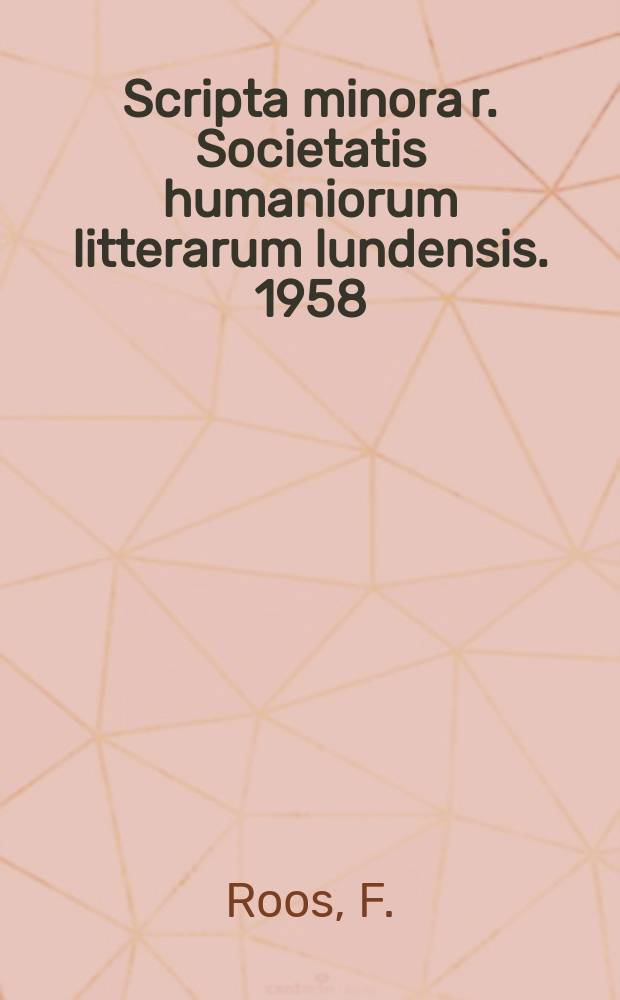 Scripta minora r. Societatis humaniorum litterarum lundensis. 1958/1959, №3 : Die Person des Nasidienus bei Horatius