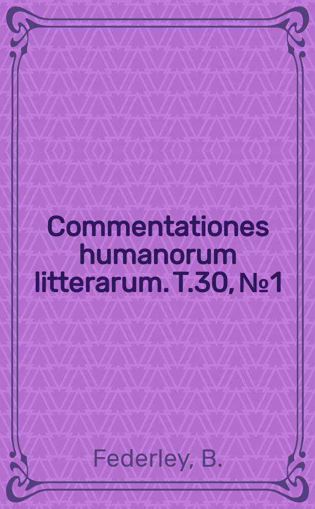 Commentationes humanorum litterarum. T.30, №1 : Studies in the religion of the South - American Indians East of the Andes