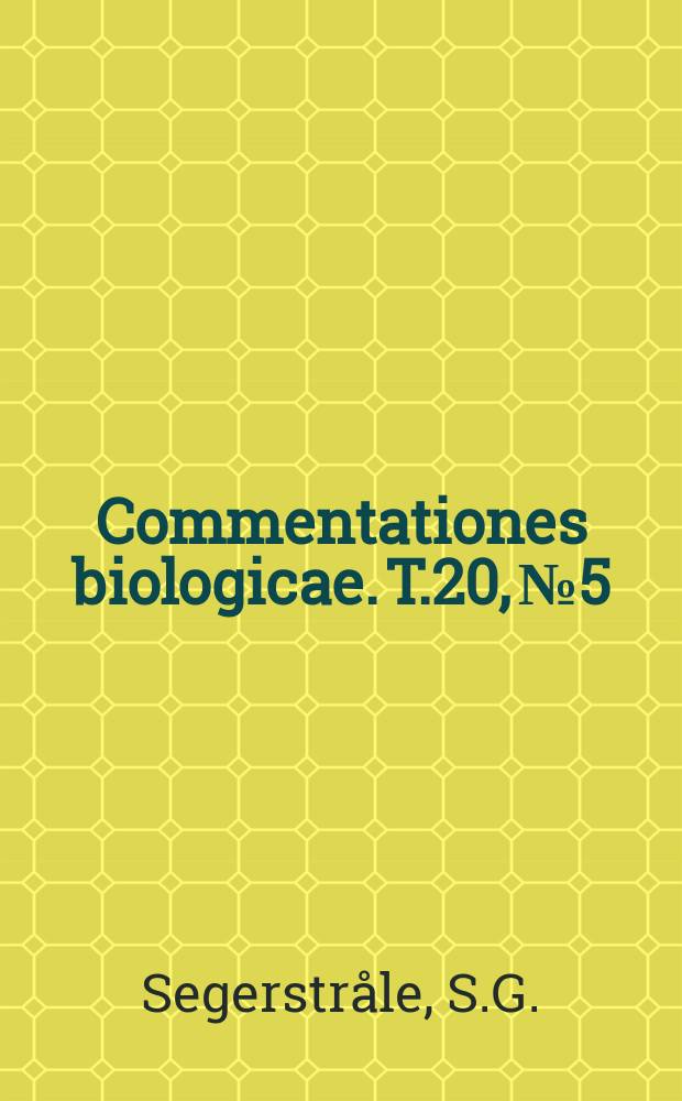 Commentationes biologicae. T.20, №5 : Synepsis of data on the Crustaceans Gammarus locusta, Gammarus oceanicus, pontoporeia affinis and Corophium volutator (Amphipoola Gammaridea)