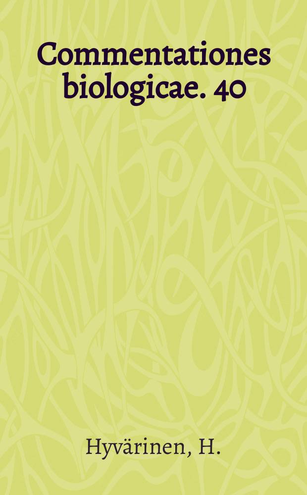 Commentationes biologicae. 40 : Two Late Weichselian stratiographical sates from the eastern foreland of the Salpausselkäs in Finland