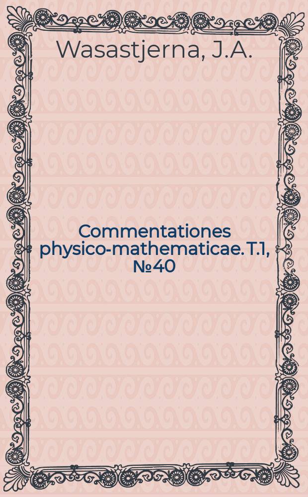 Commentationes physico-mathematicae. T.1, №40 : Sur l' hydrolyse du monosulfure de potassium