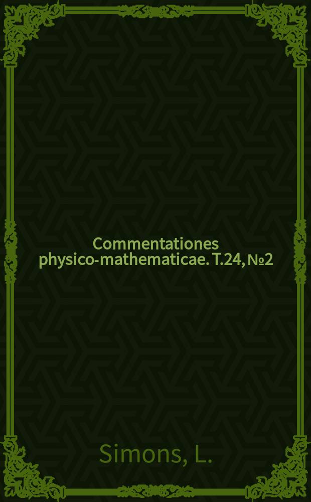 Commentationes physico-mathematicae. T.24, №2 : Spin and parity of the 4,62 MeV level in Si²⁸
