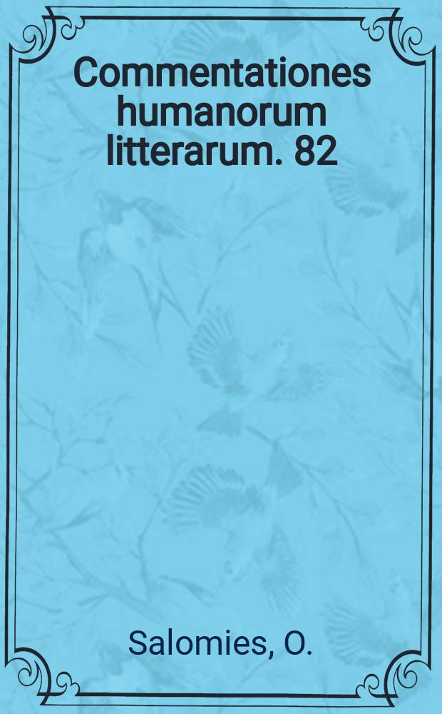 Commentationes humanorum litterarum. 82 : Die römischen Vornamen