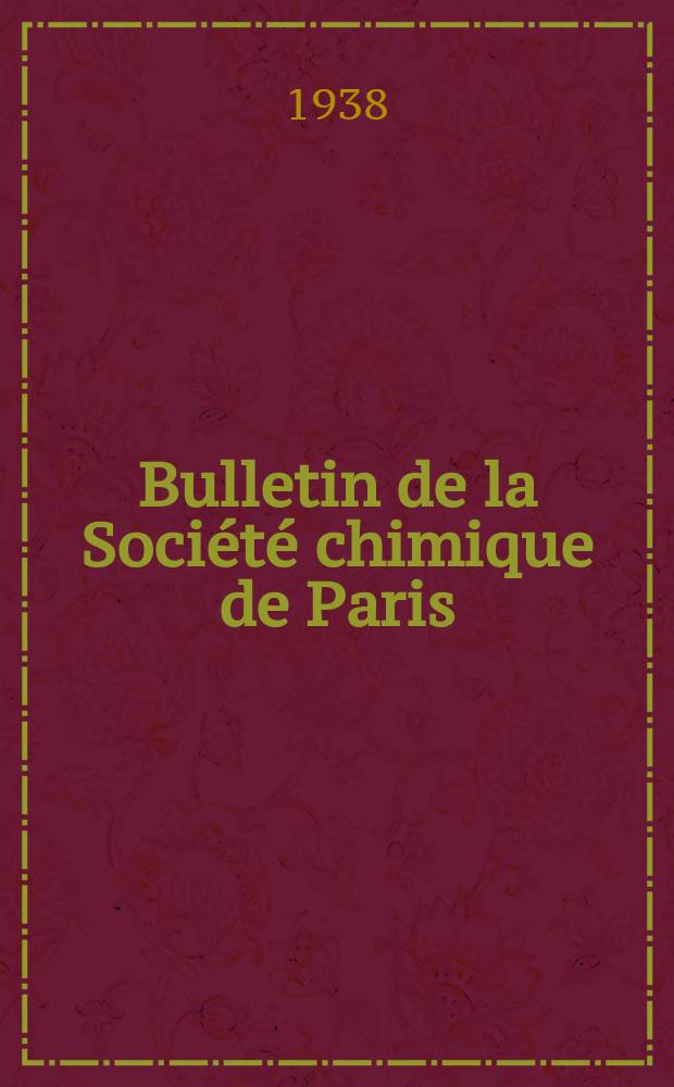 Bulletin de la Soci&eacute;t&eacute; chimique de Paris : Comprenant le Compte rendu des travaux de la Soci&eacute;t&eacute; et l'analyse des m&eacute;moires de chimie pure et appliqu&eacute;e. T.5, №1