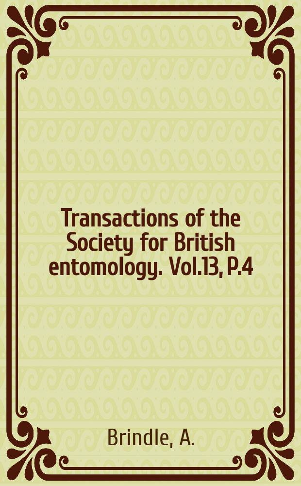 Transactions of the Society for British entomology. Vol.13, P.4 : Notes on the identification of Limnophila larvae (Diptera-Tipulidae)