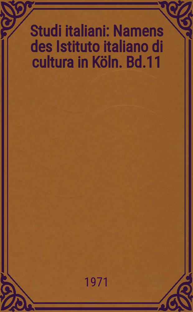 Studi italiani : Namens des Istituto italiano di cultura in K&ouml;ln. Bd.11 : Die Fiabr Carlo Gozzis