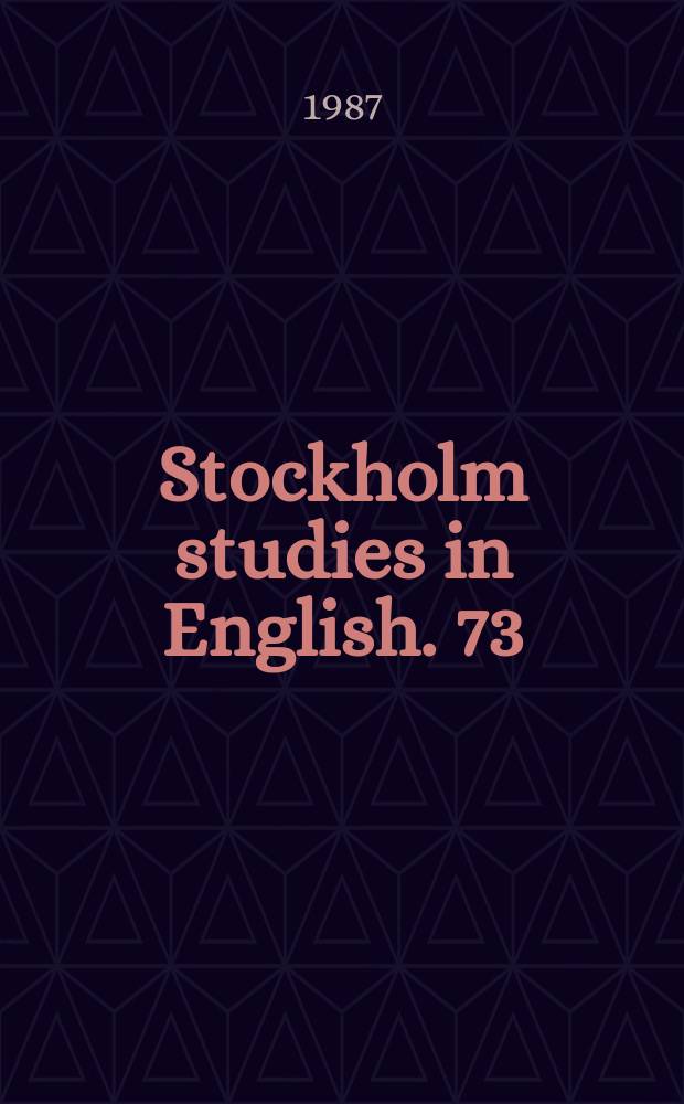 Stockholm studies in English. 73 : Nordic conference for English studies (3; 1986; Stockholm)