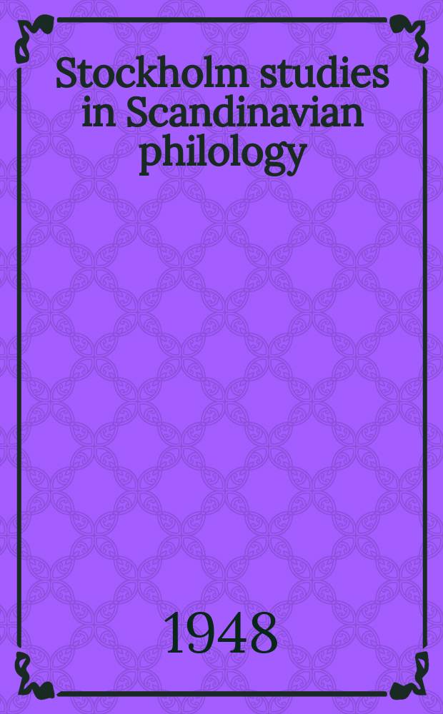 Stockholm studies in Scandinavian philology : Publ. by the Univ. of Stockholm. 6 : Studier &ouml;ver syntaktisk nybildning i svenskan