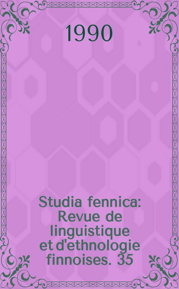 Studia fennica : Revue de linguistique et d'ethnologie finnoises. 35 : Zones and tiers