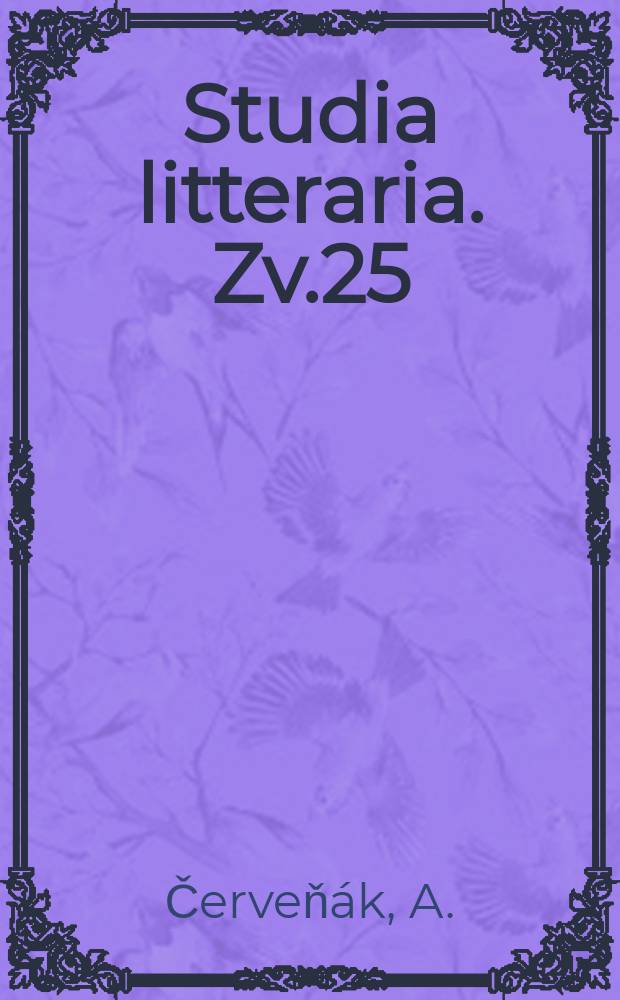 Studia litteraria. Zv.25 : Človek v literatúre