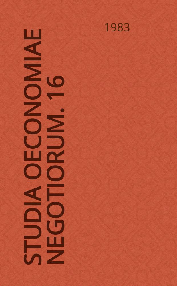 Studia oeconomiae negotiorum. 16 : Swedish firms and management contracts