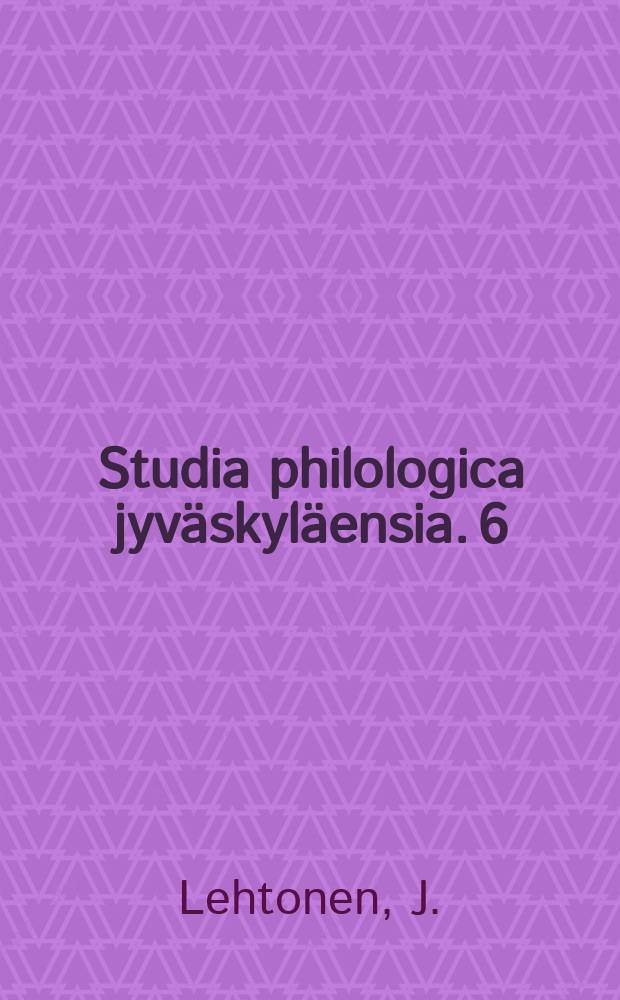 Studia philologica jyväskyläensia. 6 : Aspects of quantity in standard Finnish