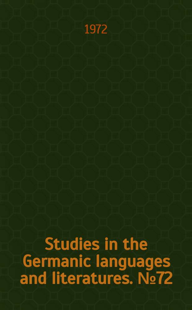 Studies in the Germanic languages and literatures. №72 : The marble statue as idea