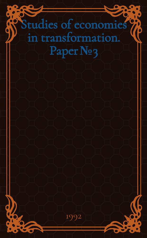 Studies of economies in transformation. Paper №3 : Statistical handbook