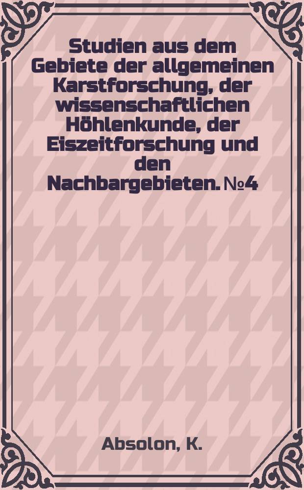 Studien aus dem Gebiete der allgemeinen Karstforschung, der wissenschaftlichen H&ouml;hlenkunde, der Eiszeitforschung und den Nachbargebieten. №4 : Otaslavice, eine neue, grosse palaeolithische Station in M&auml;hren mit Quarzit - Aurignacien ...