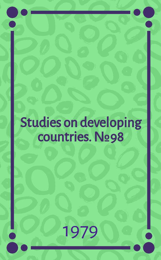 Studies on developing countries. №98 : Studies on contemporary problems of Indian sub-continent