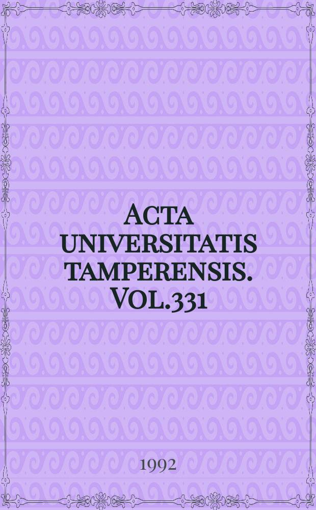 Acta universitatis tamperensis. Vol.331 : Glomerular permeability