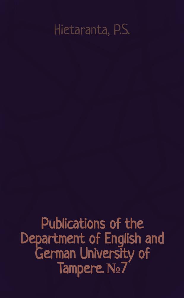 Publications of the Department of English and German University of Tampere. №7 : In defence of possibility of sentential tough