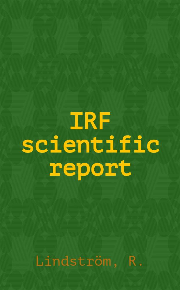 IRF scientific report : Modelling of wide-band ionospheric...