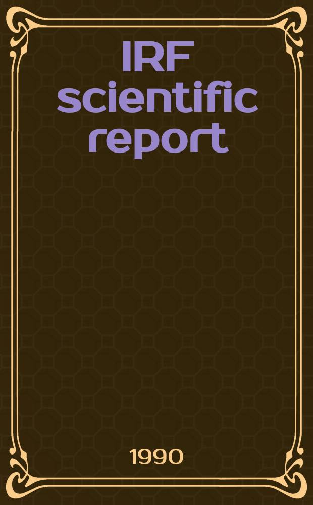 IRF scientific report : Incoherent scatter studies of upper...