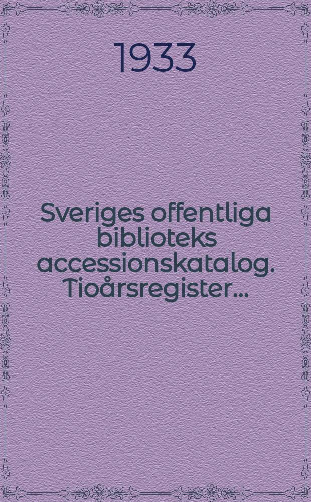 Sveriges offentliga biblioteks accessionskatalog. Tioårsregister... : av Kungl. Biblioteket genom Gustaf Adde
