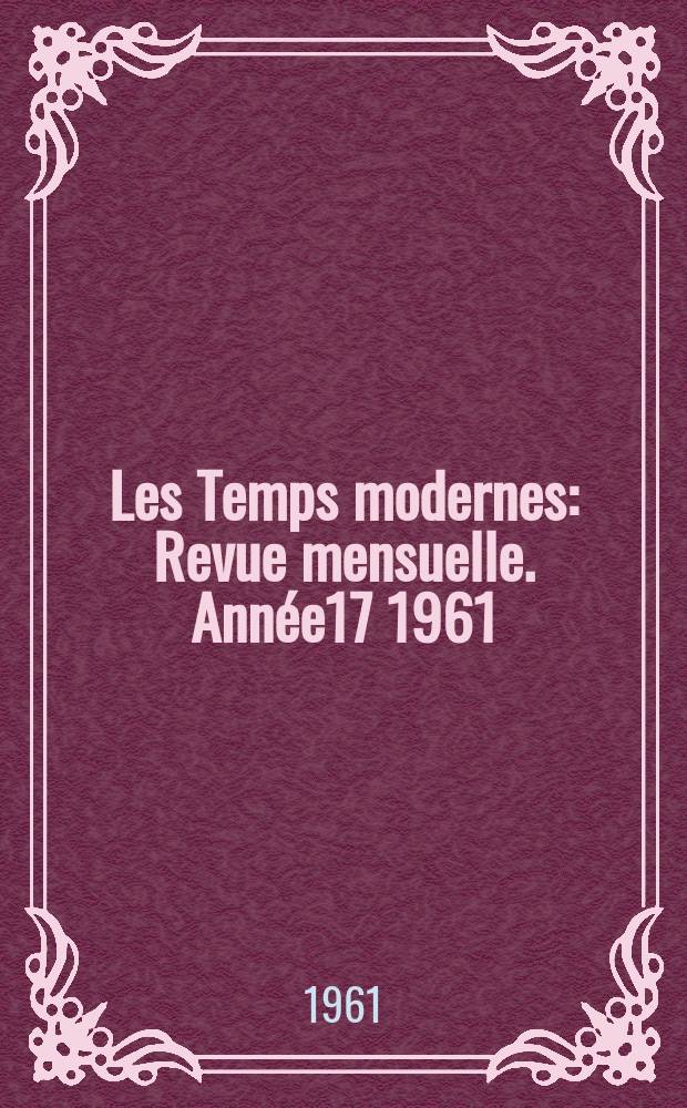 Les Temps modernes : Revue mensuelle. Année17 1961/1962, №184/185 : Maurice Merleau - Ponty