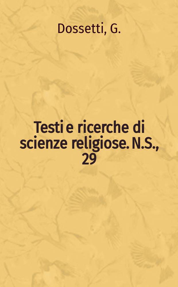 Testi e ricerche di scienze religiose. N.S., 29 : Per una "chiesa eucaristica"