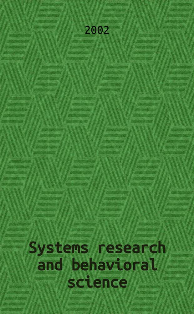 Systems research and behavioral science : The offic. j. of the Intern. federation for systems research. Vol.19, №2 : Gerard de Zeeuw
