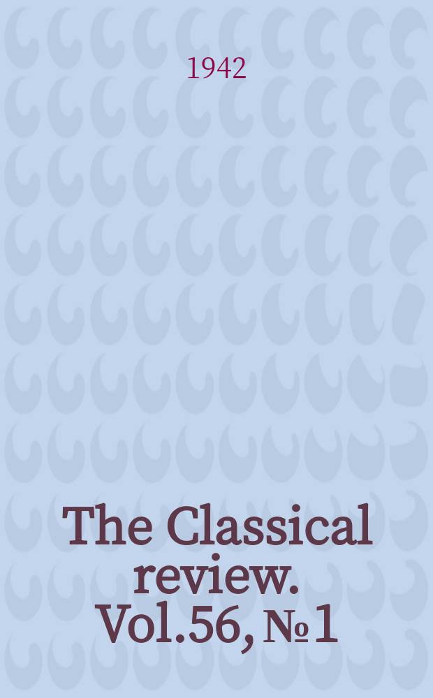 The Classical review. Vol.56, №1