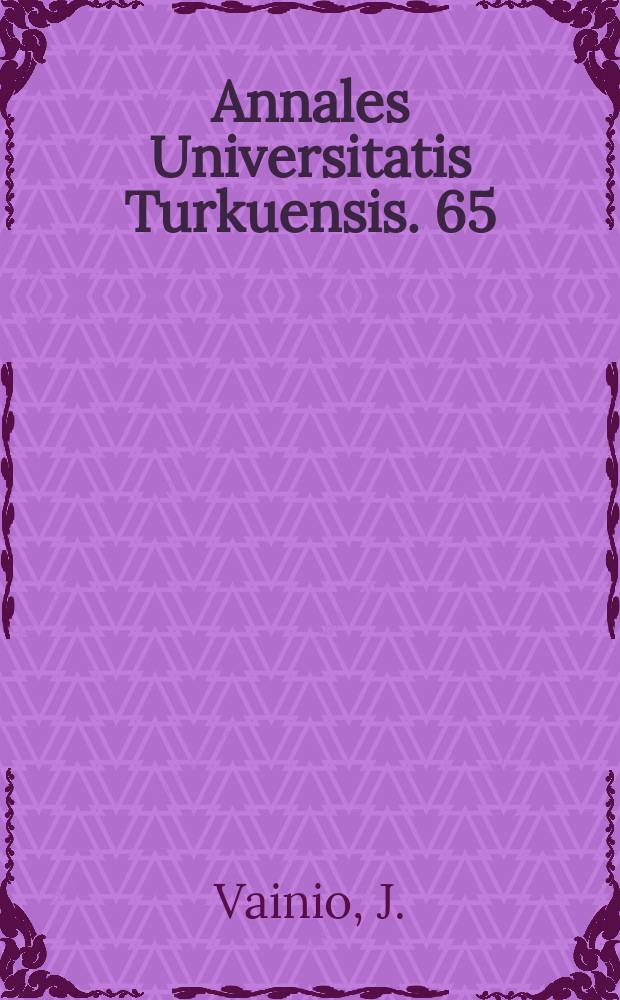 Annales Universitatis Turkuensis. 65 : Flyttningsrörelse och avfolkning ...