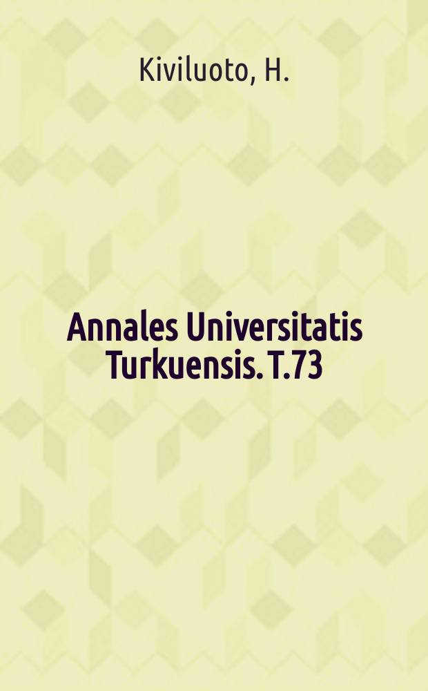 Annales Universitatis Turkuensis. T.73 : Oppikoulu - menestysprognoosin kontrollista