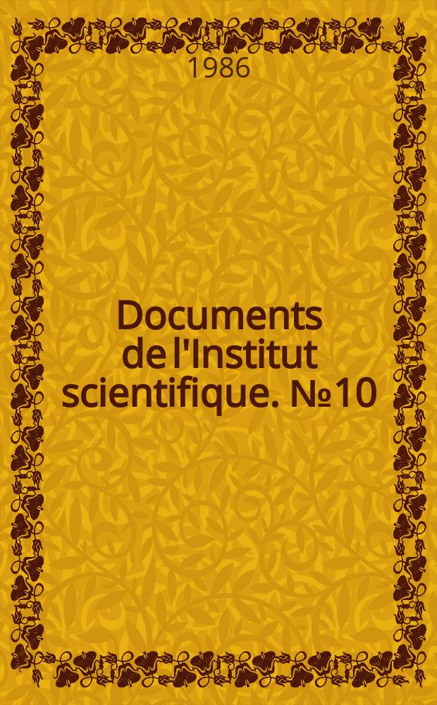 Documents de l'Institut scientifique. №10 : Recensement hivernal d'oiseaux