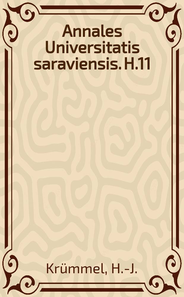 Annales Universitatis saraviensis. H.11 : Bankzinsen