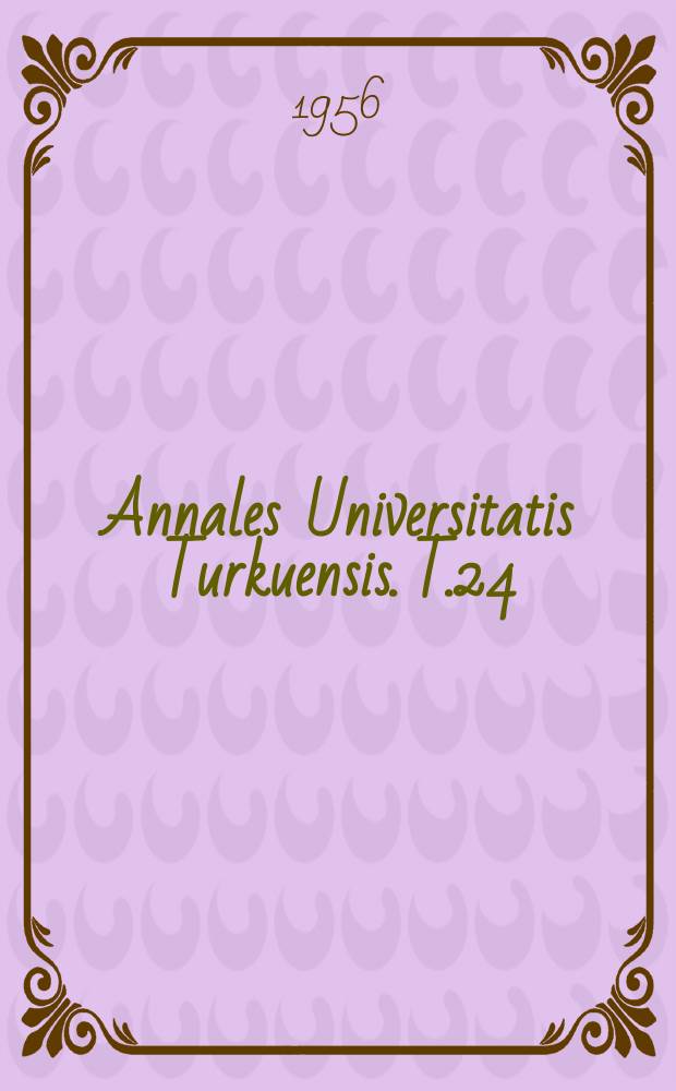 Annales Universitatis Turkuensis. T.24 : Theorie der Kompensatoren