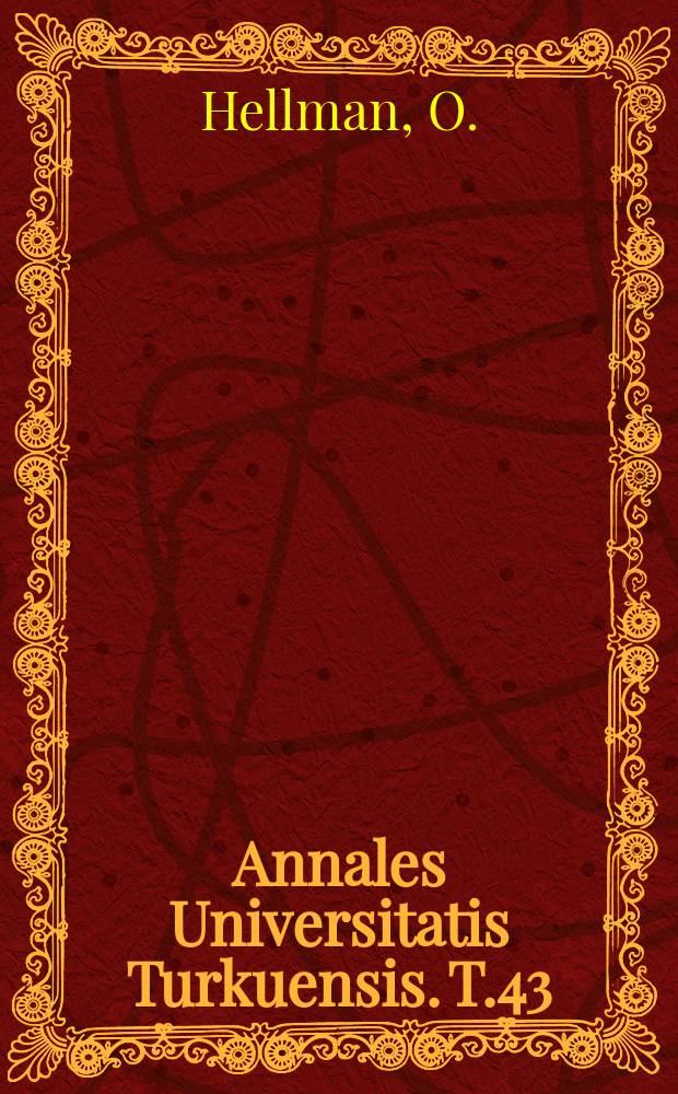 Annales Universitatis Turkuensis. T.43 : A certain stochastic heat flow problem