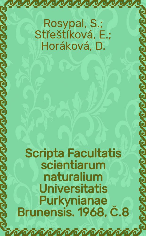 Scripta Facultatis scientiarum naturalium Universitatis Purkynianae Brunensis. 1968, Č.8(496) : The Loss of sensitivity of Staphylococcus Aureus NCTC 8511 to the polyvalent and virulent phage 812 following lysogenisation with the phage 53. Studium vzájemného vztahu řepky a žita ve smíšené kultuře