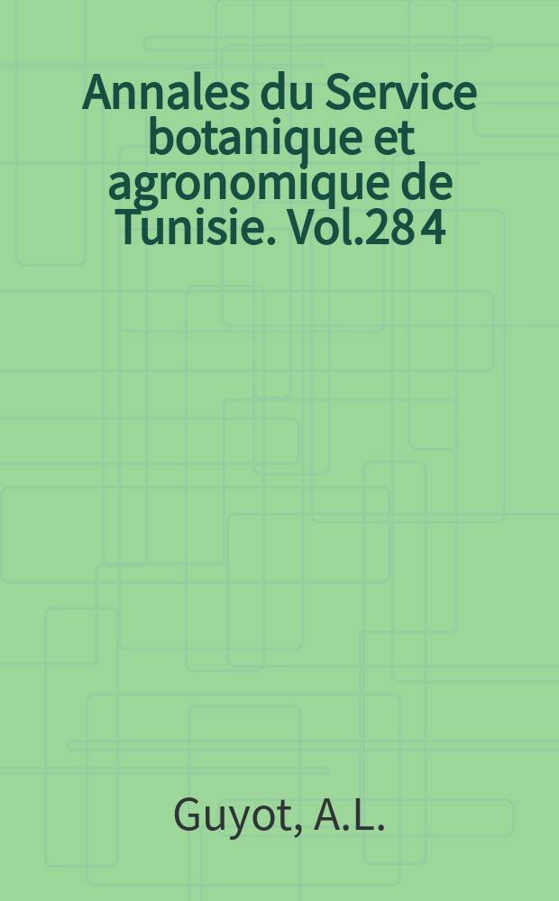 Annales du Service botanique et agronomique de Tunisie. Vol.28[4] : Contribution a l'&eacute;tude de la flore mycologique de la Tunisie