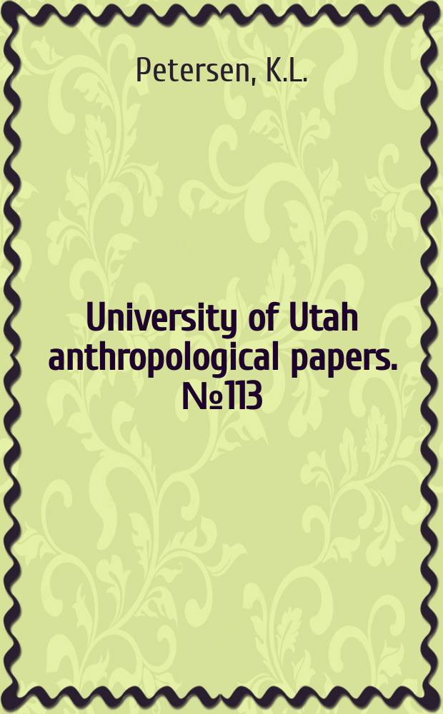 University of Utah anthropological papers. №113 : Climate and the Dolores river Anasi