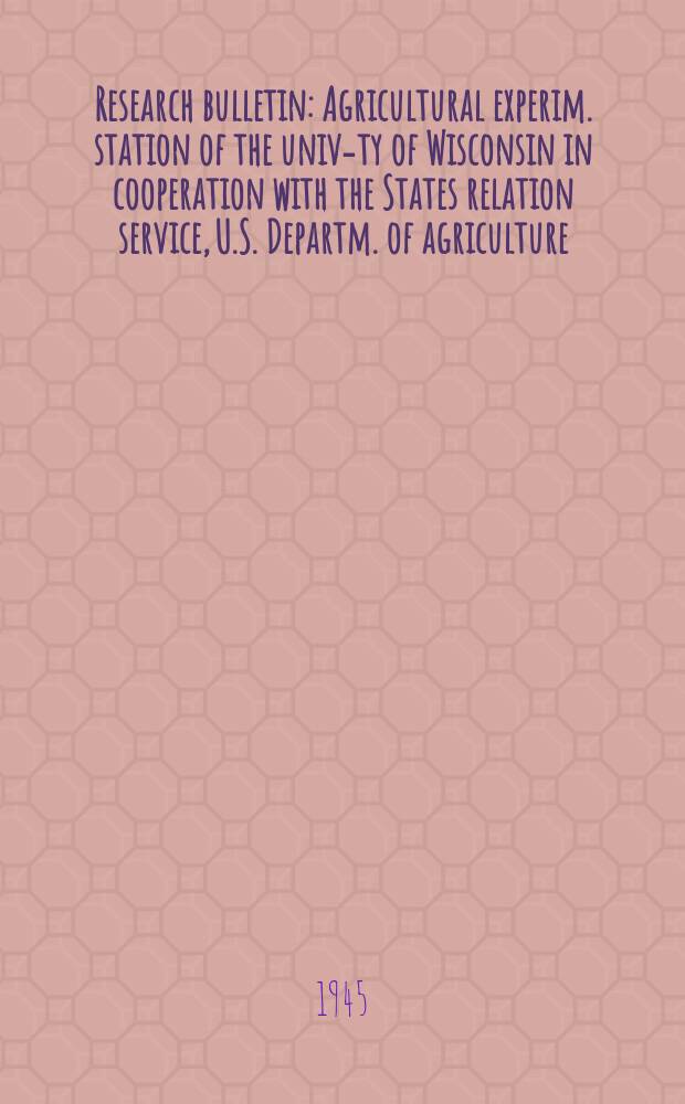 Research bulletin : Agricultural experim. station of the univ-ty of Wisconsin in cooperation with the States relation service, U.S. Departm. of agriculture : The evaporated milk industry under federal marketing agreements