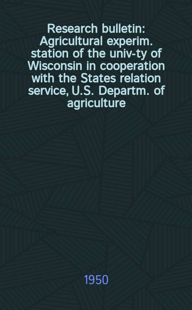 Research bulletin : Agricultural experim. station of the univ-ty of Wisconsin in cooperation with the States relation service, U.S. Departm. of agriculture : Consumer acceptance of dry milks in quantity cookery