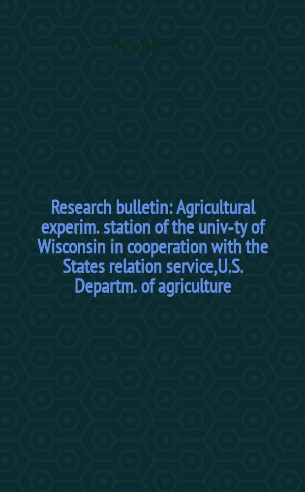 Research bulletin : Agricultural experim. station of the univ-ty of Wisconsin in cooperation with the States relation service, U.S. Departm. of agriculture : Whey cream butter