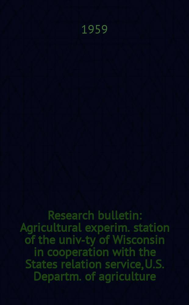 Research bulletin : Agricultural experim. station of the univ-ty of Wisconsin in cooperation with the States relation service, U.S. Departm. of agriculture : Anatomy, taxonomy and control of certain spiral nematodes