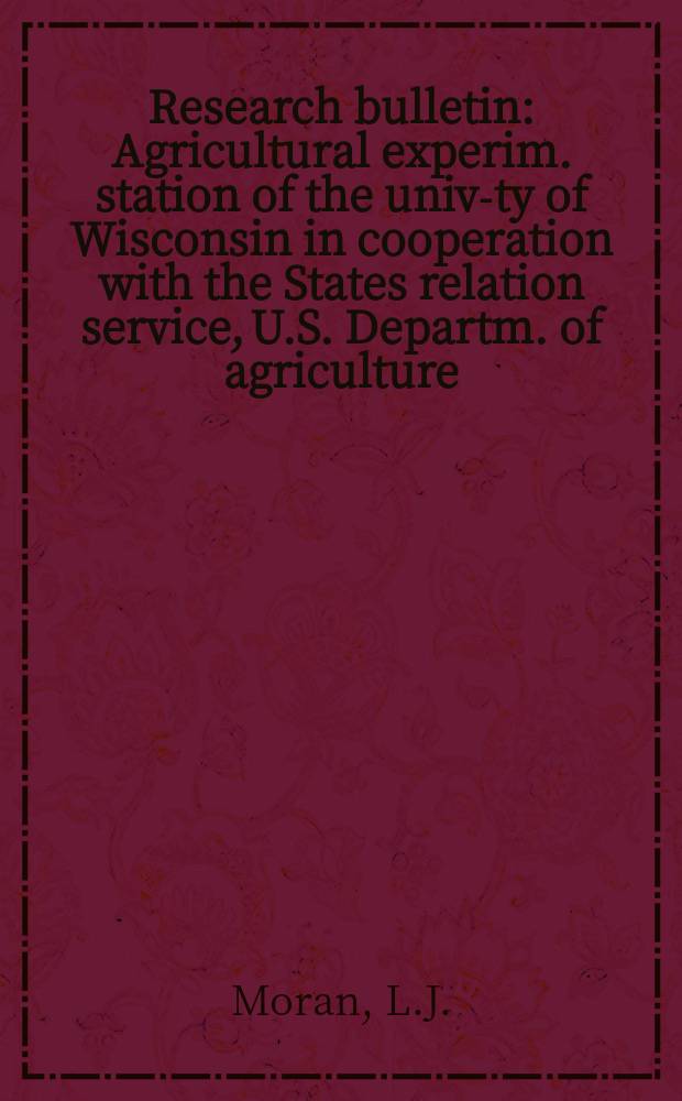 Research bulletin : Agricultural experim. station of the univ-ty of Wisconsin in cooperation with the States relation service, U.S. Departm. of agriculture : Rural development in price county