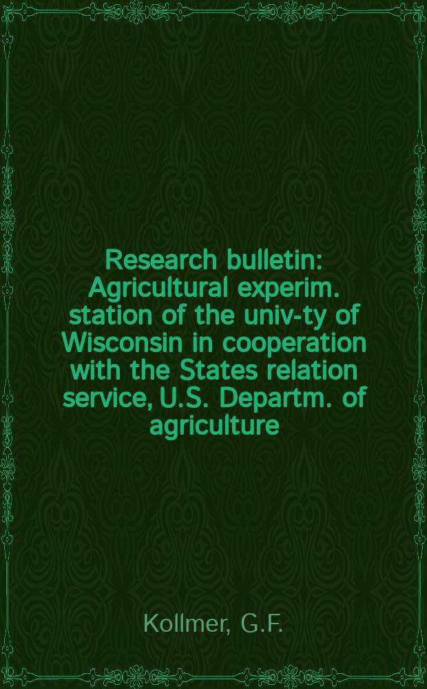 Research bulletin : Agricultural experim. station of the univ-ty of Wisconsin in cooperation with the States relation service, U.S. Departm. of agriculture : Potato virus F