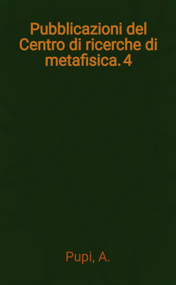 Pubblicazioni del Centro di ricerche di metafisica. 4 : Johann Georg Hamman