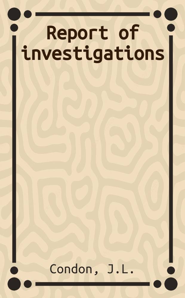 Report of investigations : High-speed photography ...