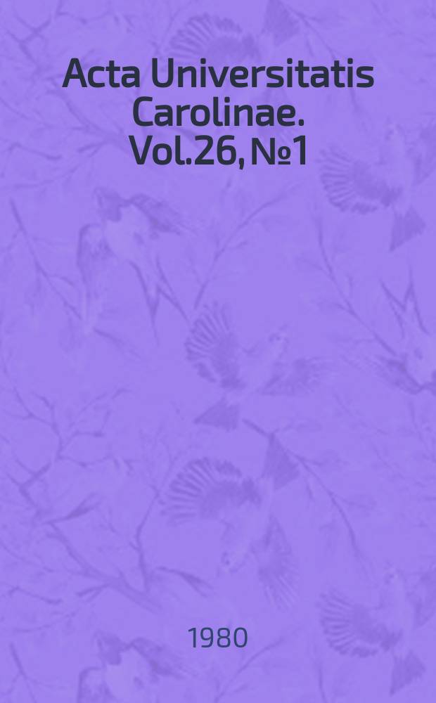 Acta Universitatis Carolinae. Vol.26, №1/2