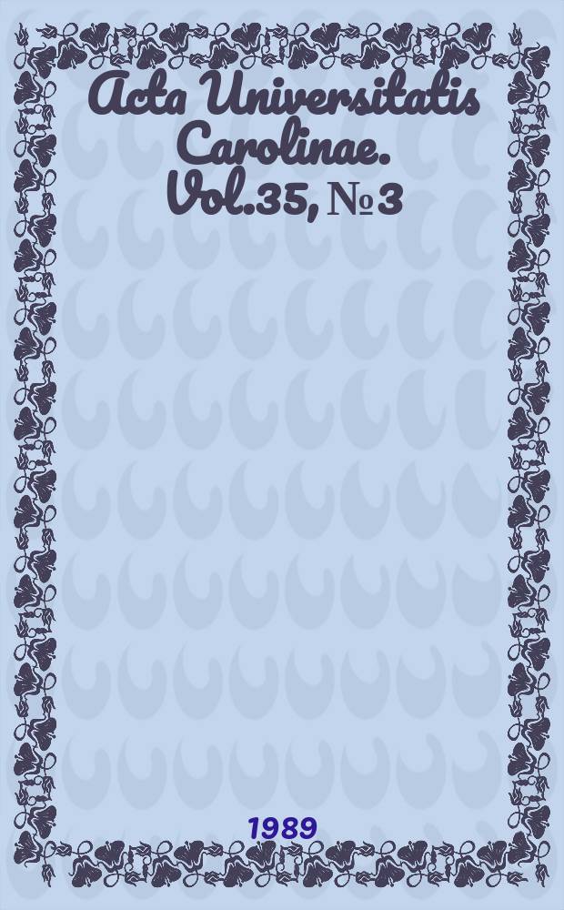 Acta Universitatis Carolinae. Vol.35, №3/4