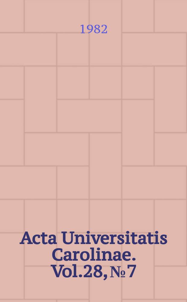 Acta Universitatis Carolinae. Vol.28, №7/8